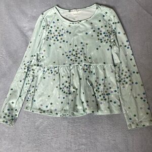 Crown of Hearts Green Long Sleeve Peplum Tee with Speckle Pattern
